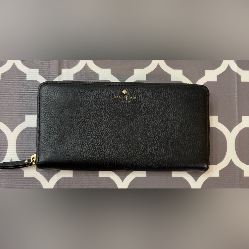 Kate Spade Black Pebbled Leather Zip Around Wallet